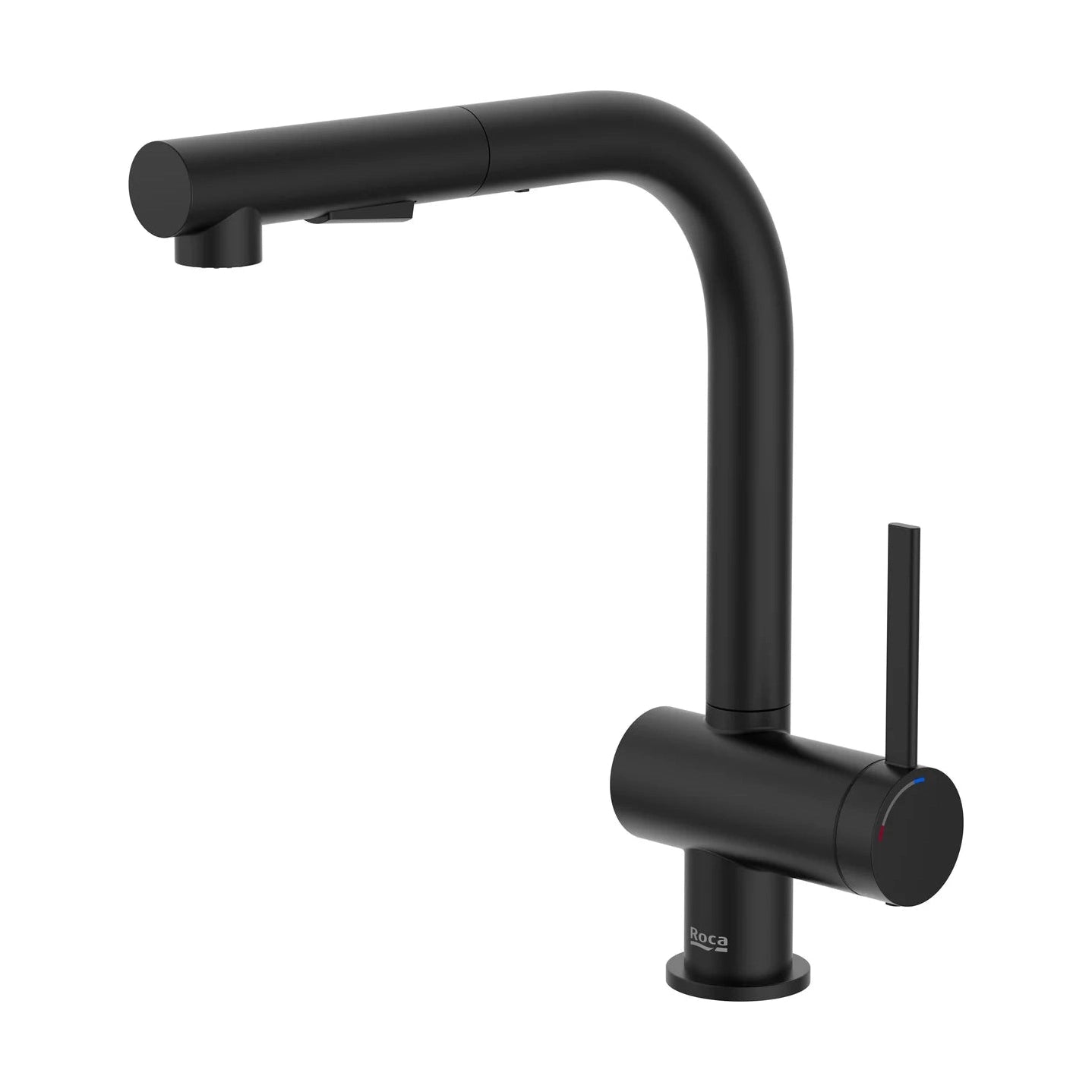 Grifo de cocina extra alto Roca Ona monomando extraíble con 2 tipos de chorros acabado negro mate