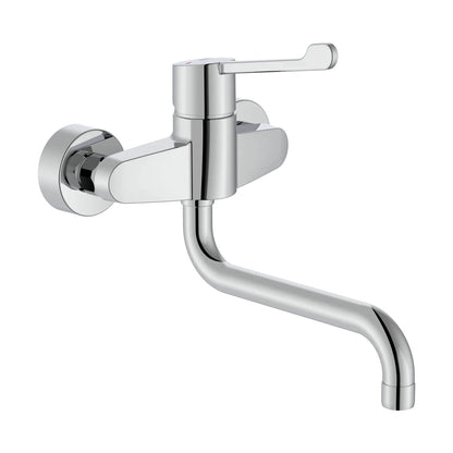Grifo de cocina mural Roca Victoria Pro con palanca médica ergonómica en acabado cromo