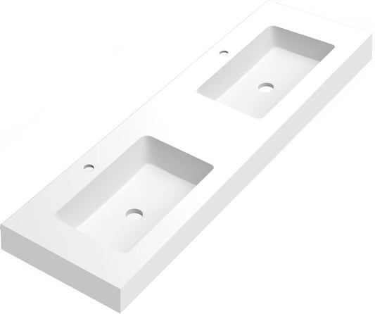 Lavabo rectangular Stillo Nival 1600x460mm encimera/mural blanco mate con faldón dos orificios