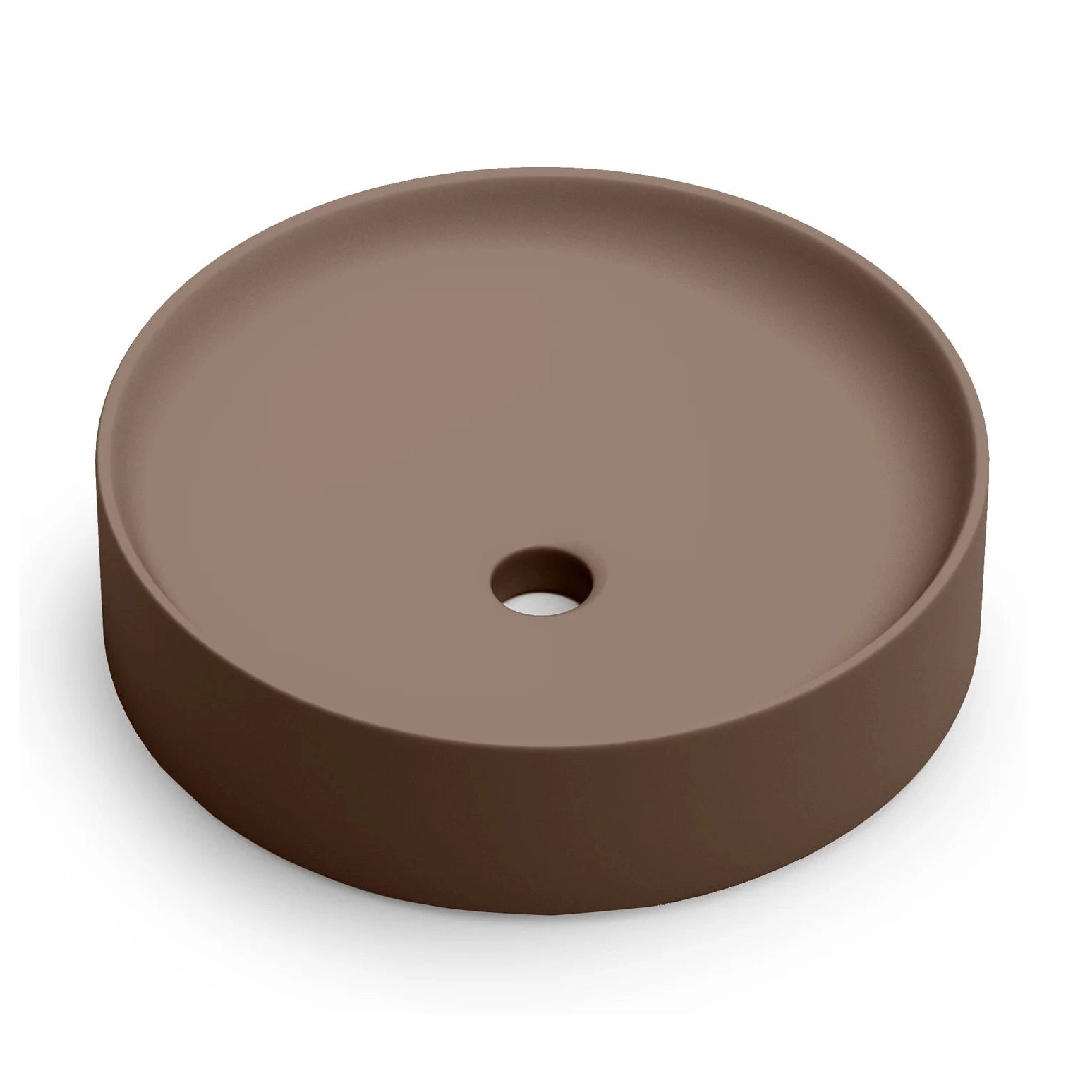 Lavabo redondo sobre encimera Stillo Nun de 430mm en porcelana color taupe mate
