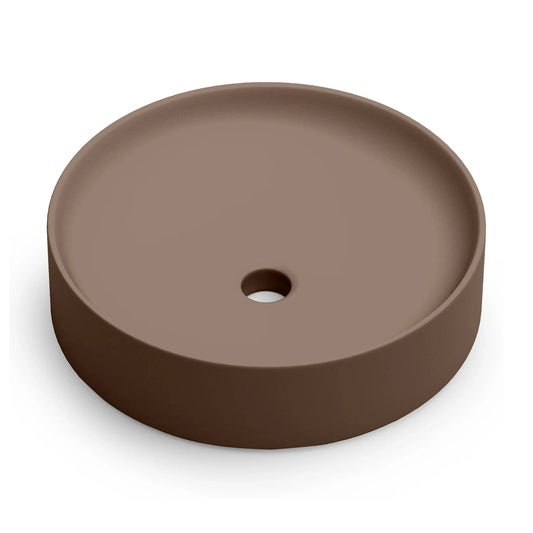 Lavabo redondo sobre encimera Stillo Nun de 430mm en porcelana color taupe mate