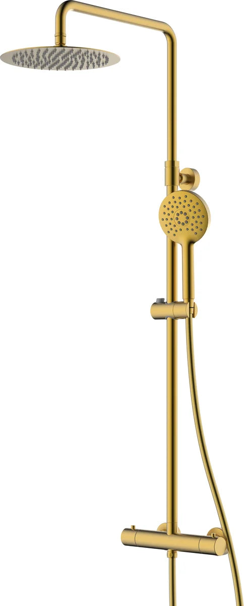 Columna de grifería para ducha termostático Stillo Hades oro rociador mural 2 vías Ø250mm maneral de 3 funciones