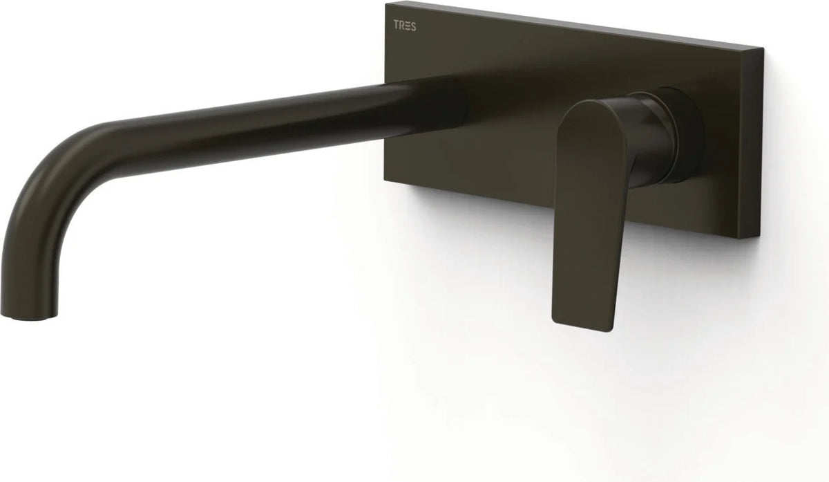 Parte exterior grifería empotrada mezclador lavabo mural Tres Project-Tres 21130032KMB 1 agujero 1 vía negro/bronce caño 240mm