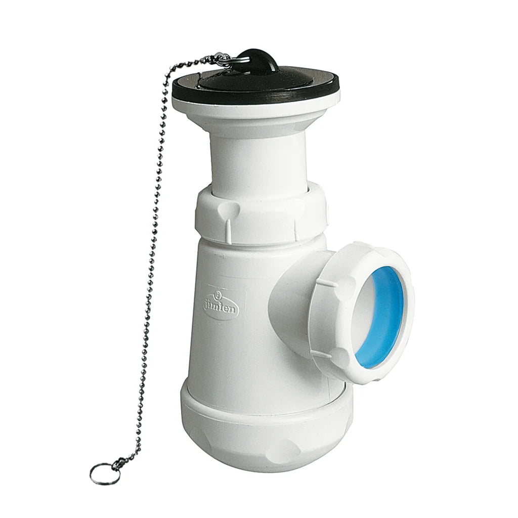 Sifón botella horizontal Jimten lavabo/bidet 1 1/2" blanco Ø40mm con válvula desagüe S-84