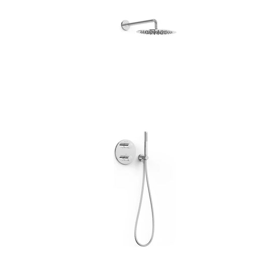 Columna de grifería para ducha empotrada termostático Tres Therm-Box cromo rociador mural 2 vías Ø300mm