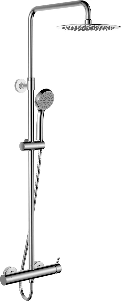 Columna de grifería para ducha monomando Stillo Trevi cromo rociador mural 2 vías Ø250mm maneral de 3 funciones