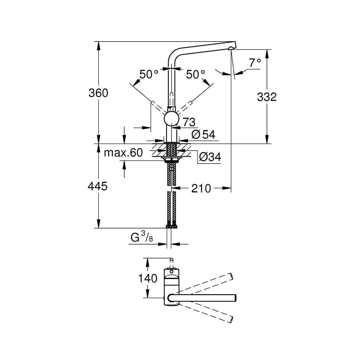 Grifo de cocina Grohe Minta extra alta monomando