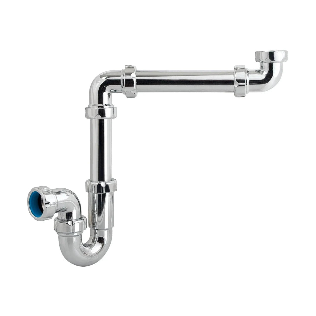 Sifón curvo desplazado para lavabo o bidet en acabado cromado brillante modelo Jimten S-312 de 1 1/4 pulgadas