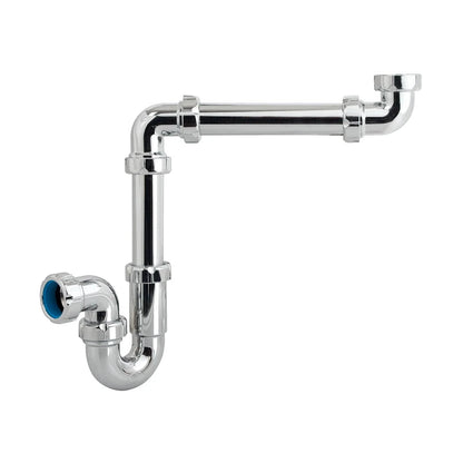 Sifón curvo desplazado para lavabo o bidet en acabado cromado brillante modelo Jimten S-312 de 1 1/4 pulgadas