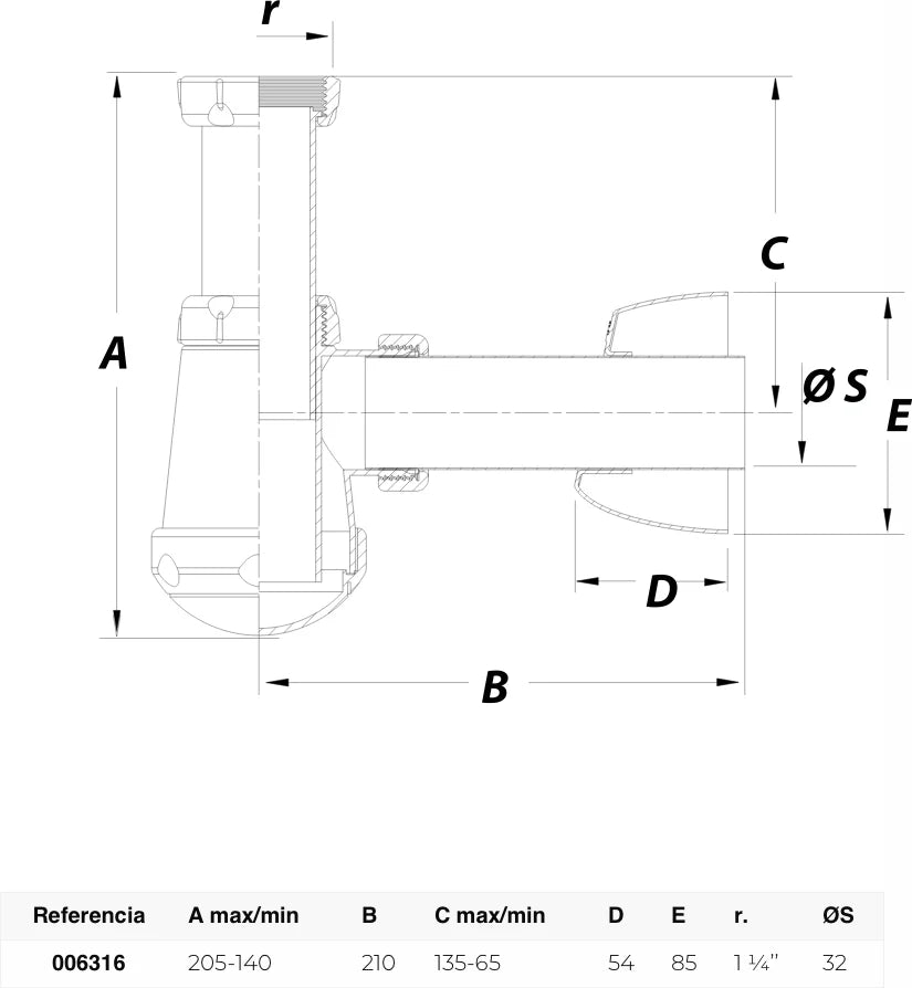 S-402 SIFON BIDET+ALAR/PL.CROM 1.1/4