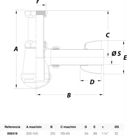 S-402 SIFON BIDET+ALAR/PL.CROM 1.1/4