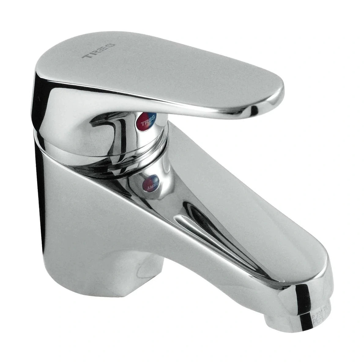 Grifo de lavabo de altura media Tres Tres-Pol monomando en acabado cromo