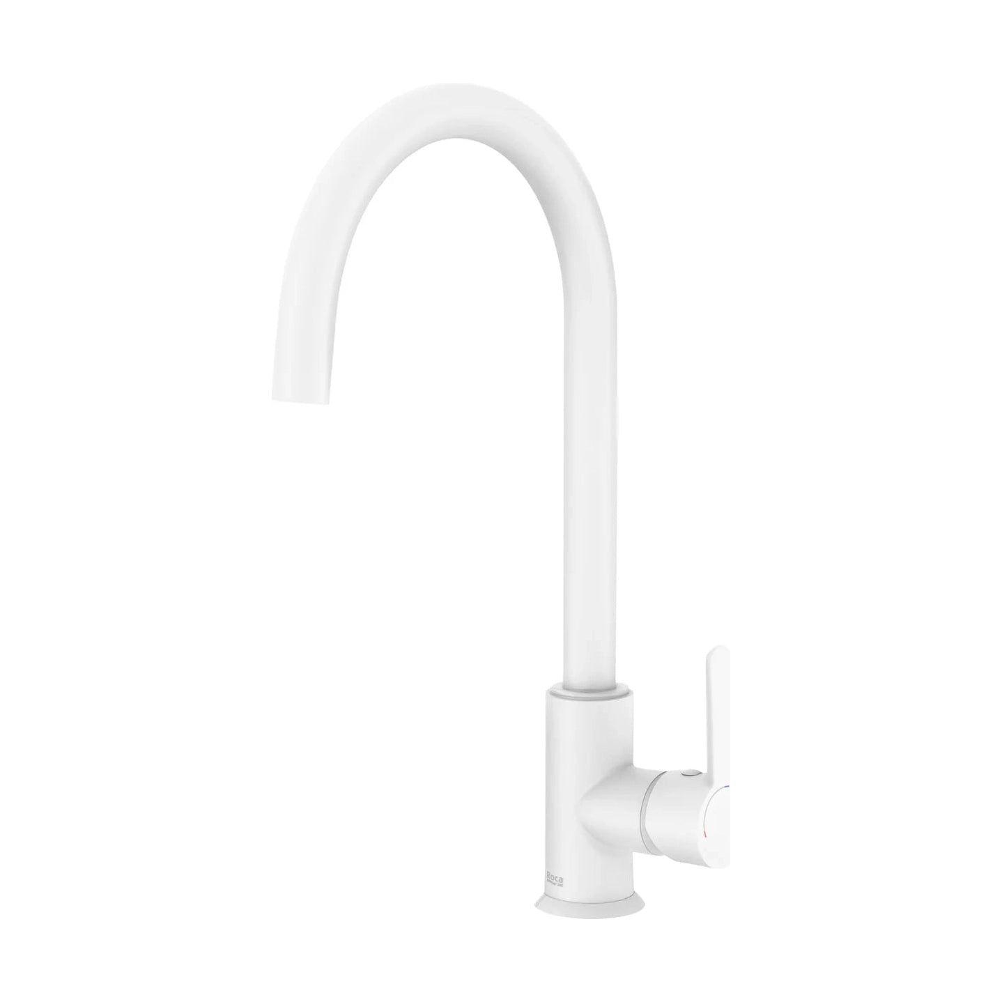Grifo de cocina monomando Roca Mencia extra alta en acabado blanco para fregadero.