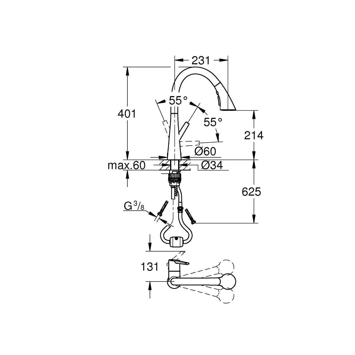 Grifo de cocina Grohe Zedra extra alta monomando