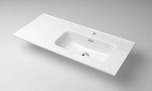 Lavabo rectangular Stillo New Morning asimétrico derecha 1000x460mm encimera con rebosadero blanco composición módulo 300mm + módulo 700mm seno derecha