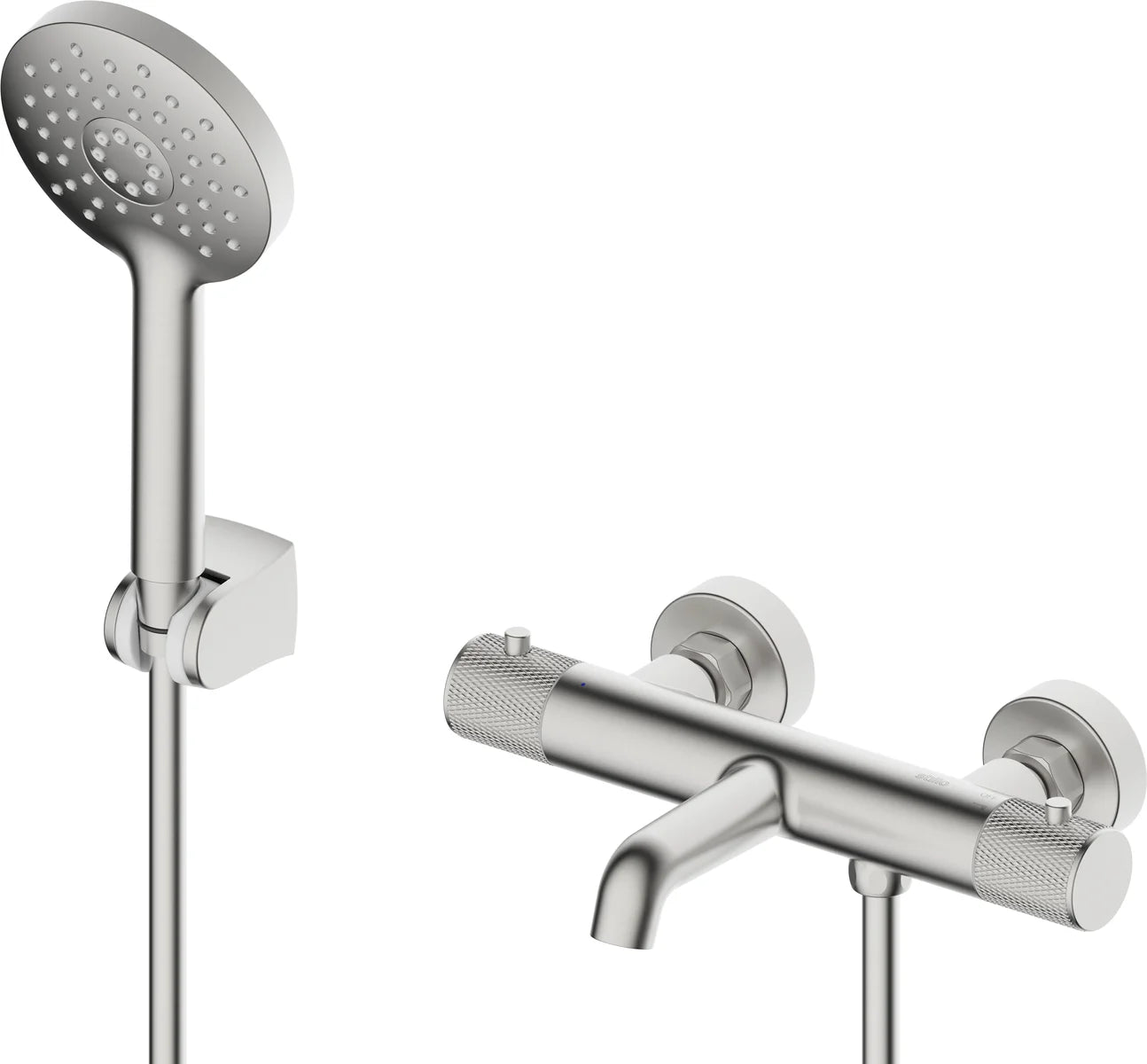 Grifería de baño ducha Stillo Hades termostático apariencia acero inoxidable moleteado