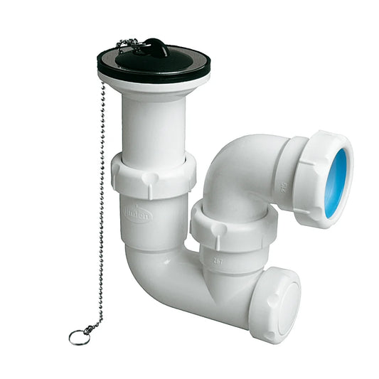 Sifón P horizontal Jimten lavabo/bidet 1 1/2" blanco Ø63mm con válvula desagüe S-154
