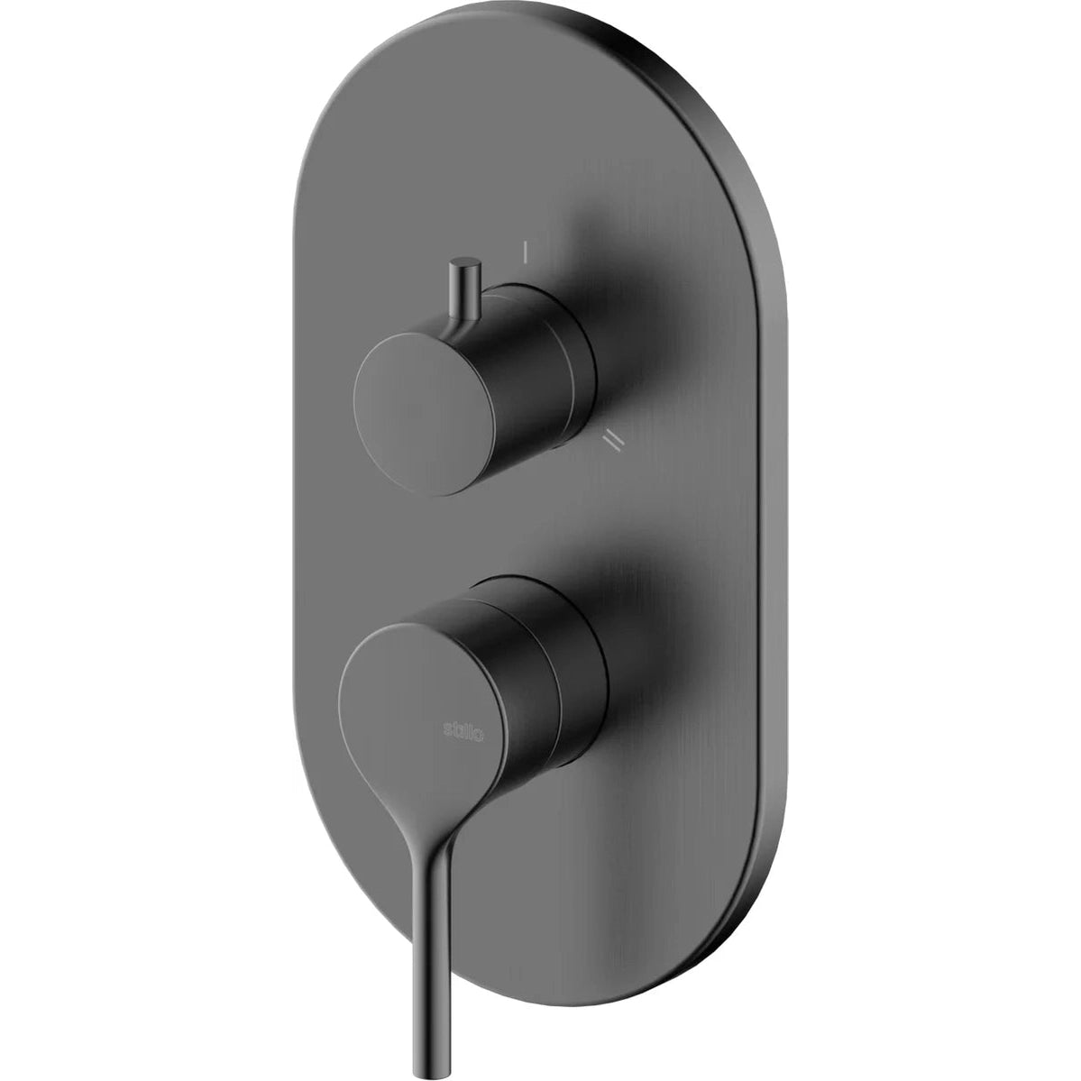 Conjunto mezclador monomando empotrado Stillo Hades acabado Gun Metal con placa redonda y selector de 3 vías diseño moderno premium