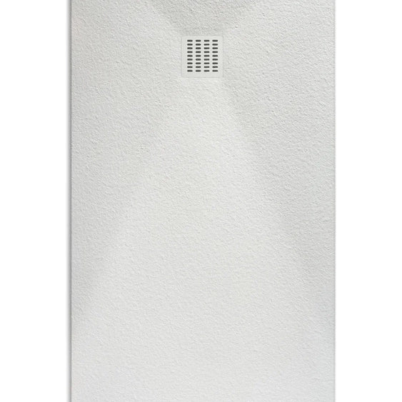 Plato de ducha extraplano rectangular de resina Stillo Stoner-N de 90x70 cm en color blanco con rejilla a juego