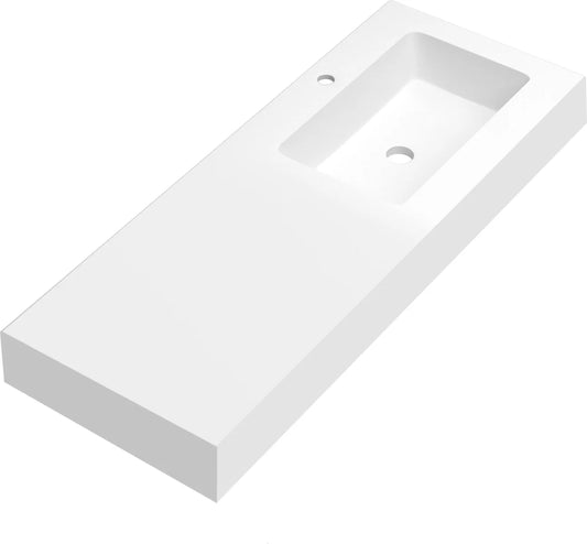 Lavabo rectangular Stillo Nival 1200x460mm encimera/mural blanco mate con faldón seno derecha