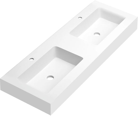 Lavabo rectangular Stillo Nival 1400x460mm encimera/mural blanco mate con faldón dos orificios