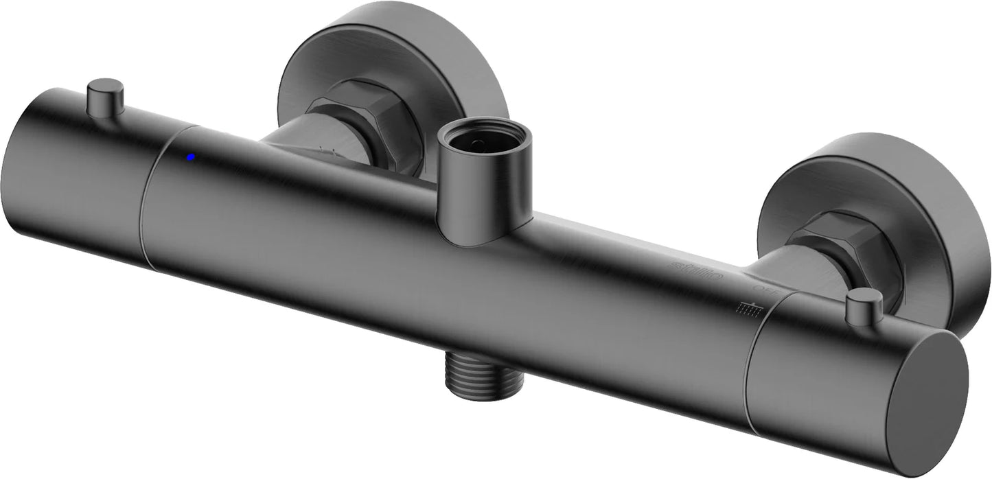Columna de grifería para ducha termostático Stillo Hades gun metal rociador mural 2 vías Ø250mm maneral de 3 funciones