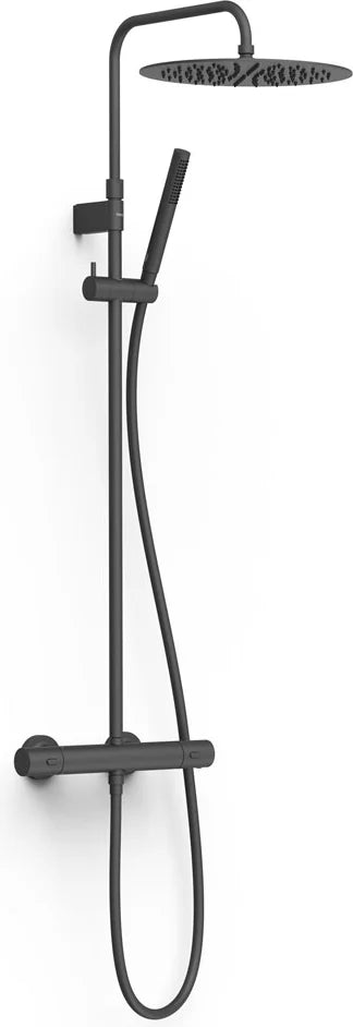 Columna de grifería para ducha termostático Tres Max-Tres negro mate rociador mural 2 vías Ø300mm