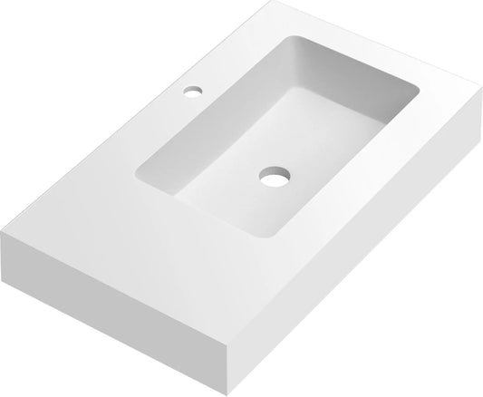 Lavabo rectangular Stillo Nival 900x460mm encimera/mural blanco mate con faldón seno derecha